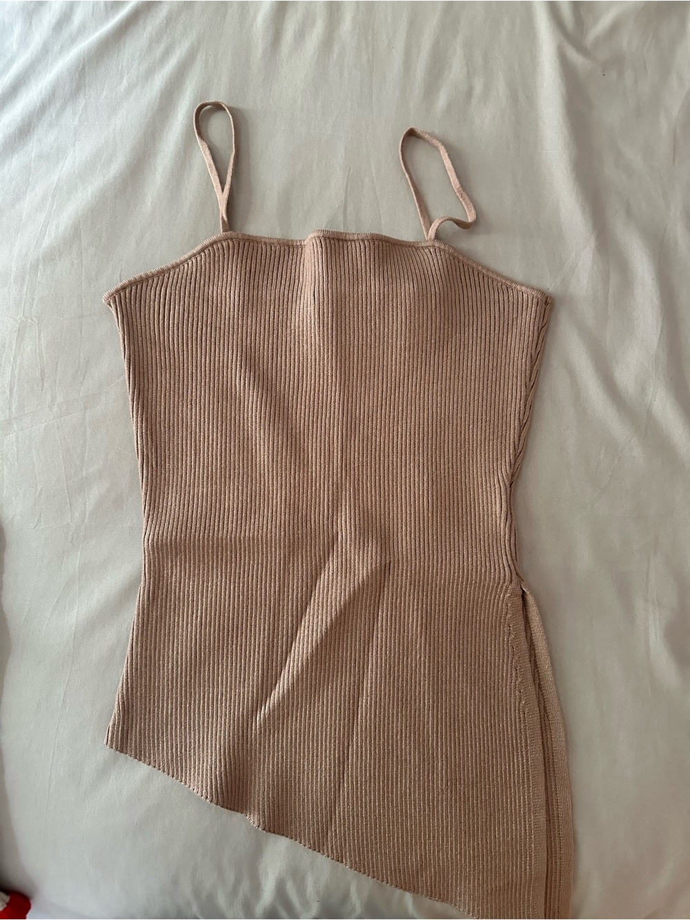 Asymmetric Ribbed Cami Tank Top in Mauve